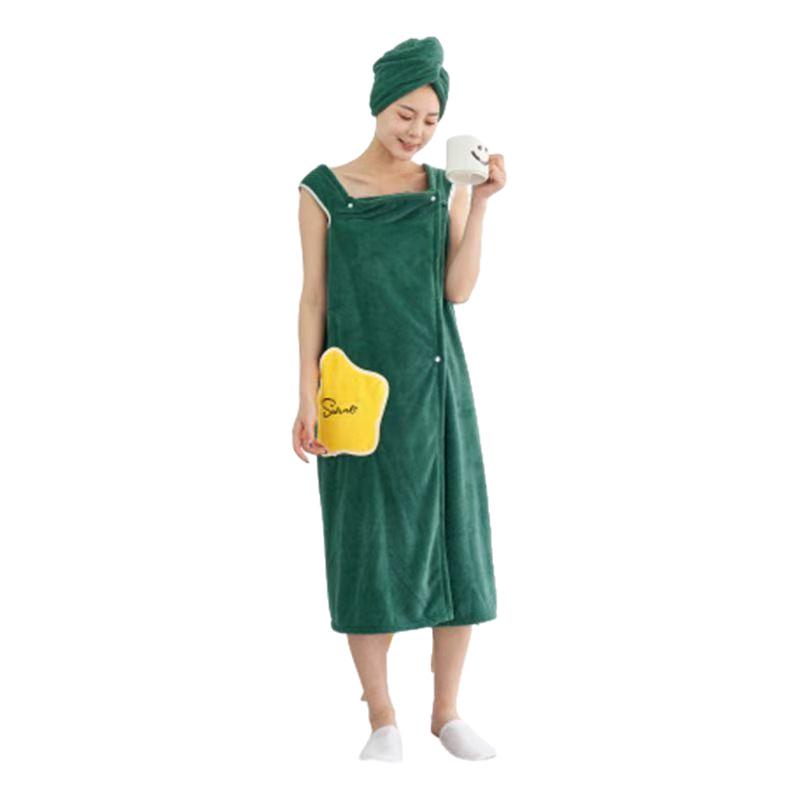 Women's Star Pattern Coral Fleece Bathrobe – Absorbent, Non-Shedding, Wearable or Wrap Towel.