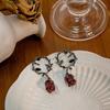 Autumn Dark Thorn Vine Red Rose Earrings with Silver Needle for Women