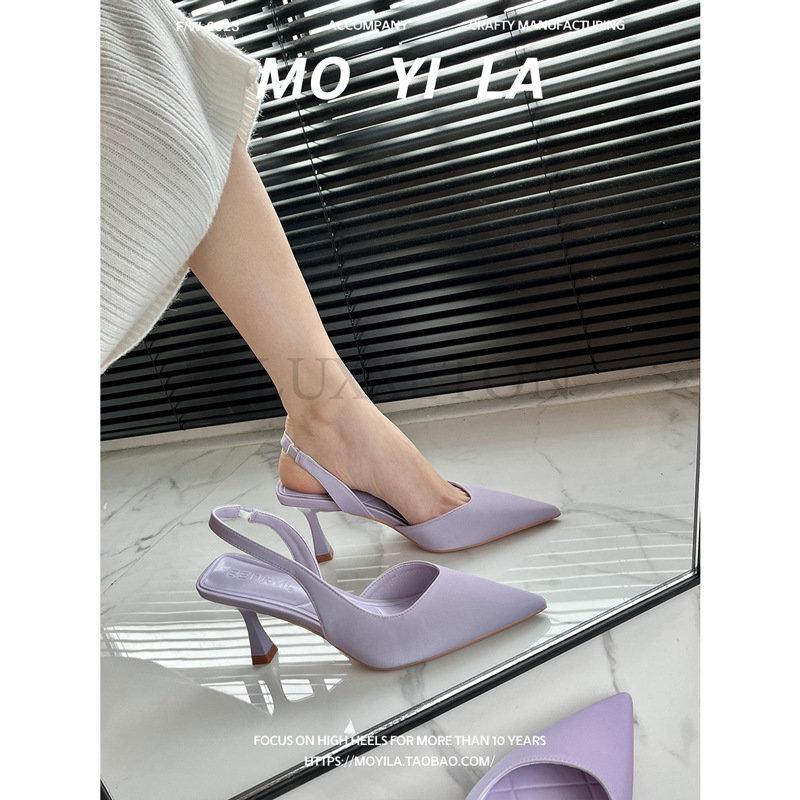 Женские тонкие босоножки на среднем каблуке, модное платье с острым носком, женская обувь, летние новые туфли-лодочки для вечеринок с открытой пяткой, женские тапочки, дизайнер