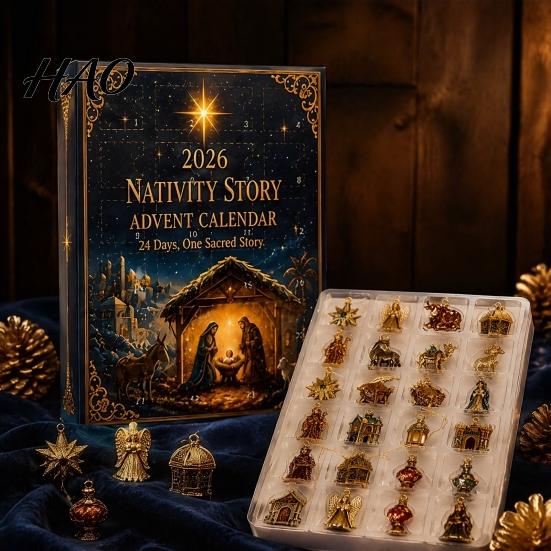 Birth of Jesus Ornaments 2026 Nativity Story Christmas Advent Calendar, 24 Days Countdown Calendar Christian Theme with 2D Acrylic Religious Keepsake