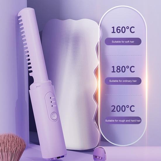 Щетка-выпрямитель для волос, 3 температуры, быстрый нагрев, аккумуляторная беспроводная отрицательные ионы, тип C, горячая щетка, электрическая расческа для вьющихся волос