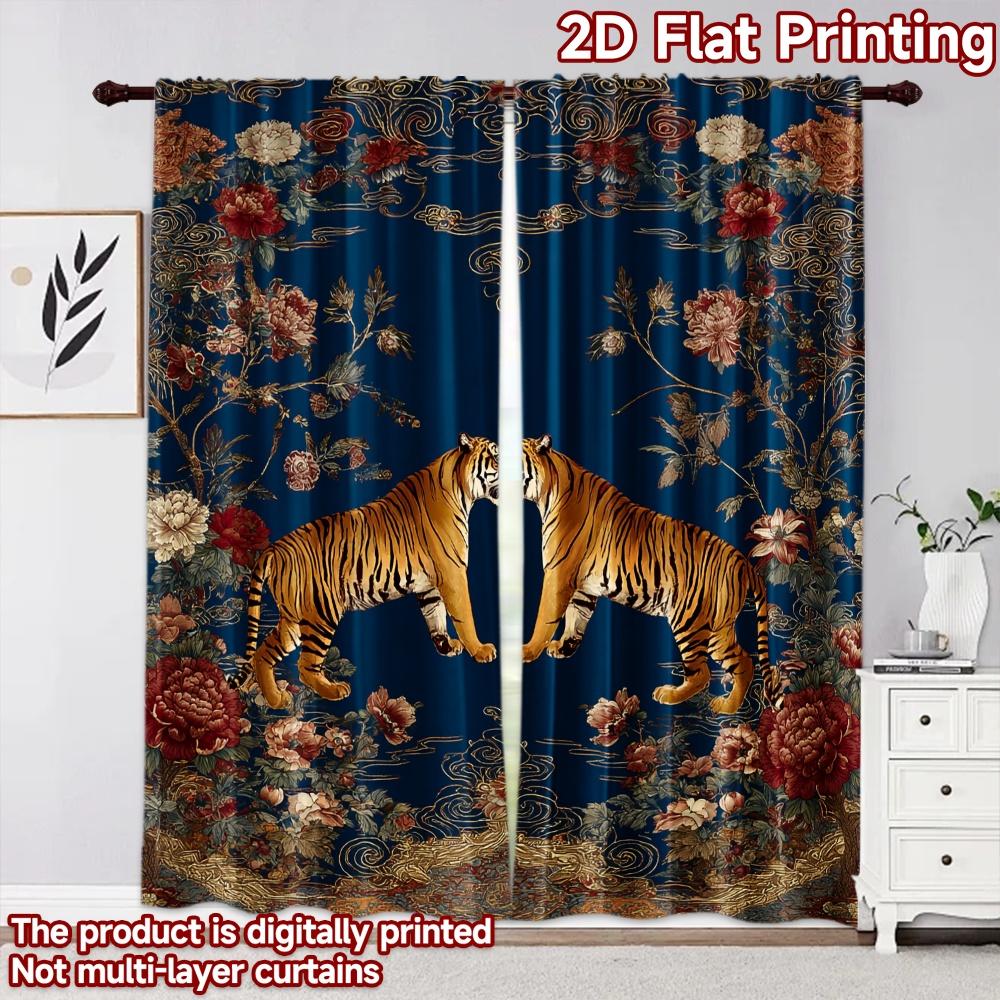 2D flat printing 2pcs Curtain Party Curtains Chinese New Year Tiger Decor Digital Printed Polyester Drapes Family Party
