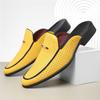 New Men's Yellow White Black Half Slippers Driving Shoes Casual Patent Leather Mules Moccasins Breathable Loafers Zapatos Hombre