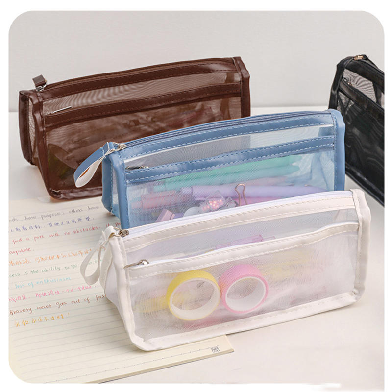 Сетчатый пенал для карандашей Прозрачная косметичка Чехол для кистей для макияжа Дорожный органайзер для косметики на молнии Сумка для хранения ручек
