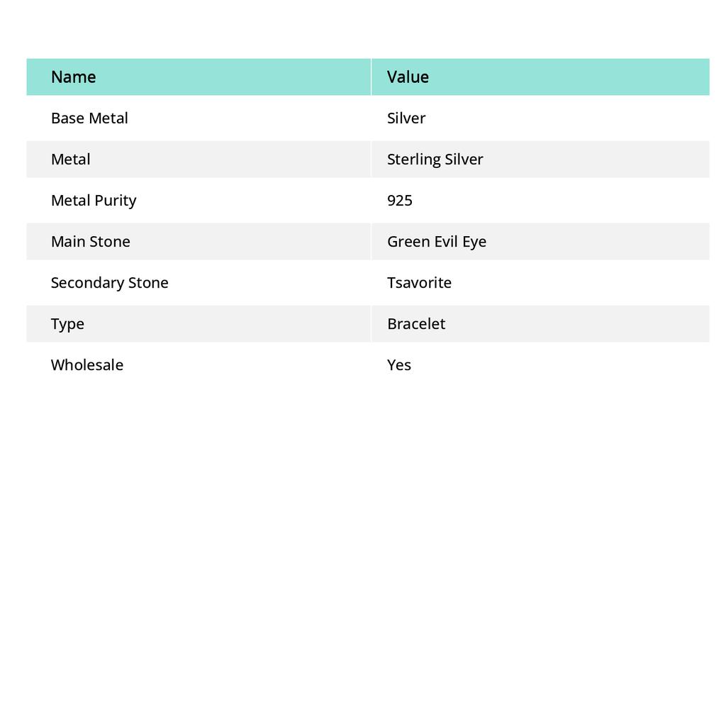 Зеленый Глаз Фатимы, Цаворит Ручной работы Серебро 925 пробы Браслет 7-8" Y5Y20