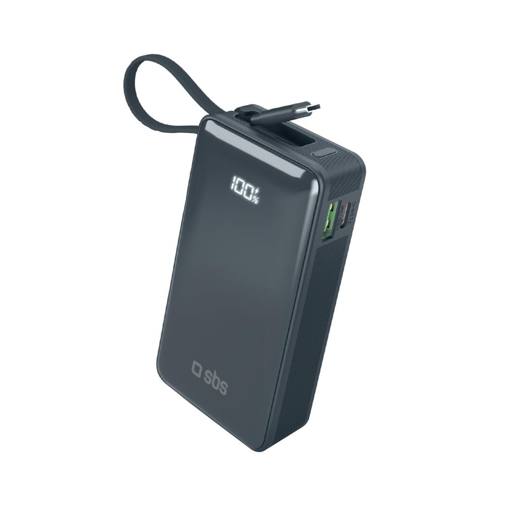 Powerbank 10000mAh USB-A USB-C z wyświetlaczem wbudowanym kablem USB-C 20W - ciemnoszary