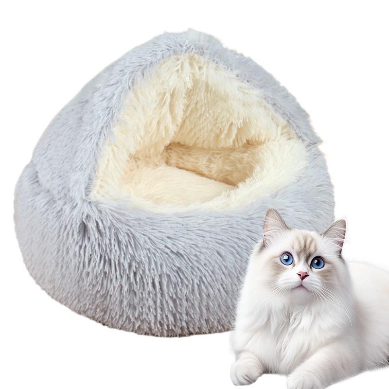 Winter Thermal Shell Cat Bed Soft Plush Shell-Shaped Semi-Enclosed Sleeping Nest for Small Dogs Kitten Pet Bed Comfortable Warm