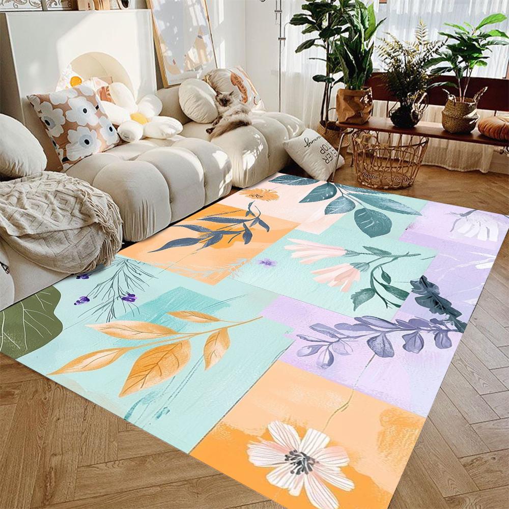 Palm Leaf Area Rug Floral Non-Slip Washable Floor Mat Summer Bohemian Flower Carpet for Living Room Bedroom Home Decor