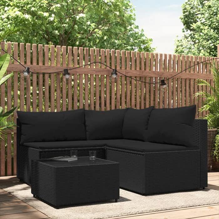 VidaXL Garden Lounge Set 4 Pcs with Cushions Black Wicker, Outdoor Lounge Set, Furniture Set 319781