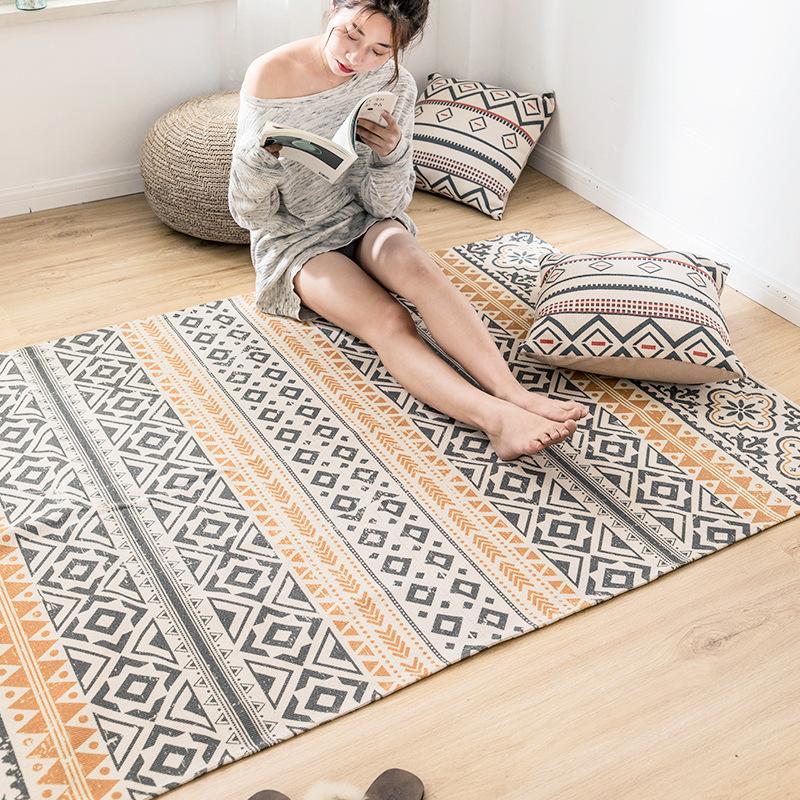 Nordic Cotton And Linen Floor Mats Living Room Bedroom Bedside Retro Carpet Multifunctional Sofa Coffee Table Large Floor mat