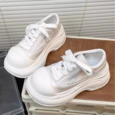 Кожаная платформа с принтом букв, белые туфли, женские 2025 весна, новые повседневные кеды, уродливо-милые туфли-хлебушки, тренд