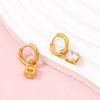 High End 18K Gold Plated PVD Single Round Zirconia Pendant Huggie Earrings Trendy Stainless Steel Fashion Jewelry-