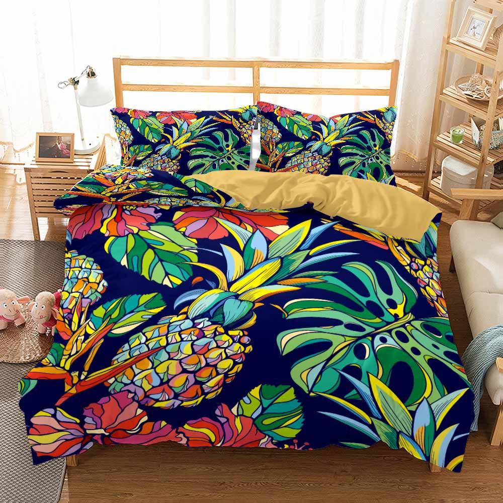 3D Painting Style Bedding Set King Queen Bed Down Duvet Cover Pillowcase 2/3pcs Pineapple Pattern Bed Cover Luxury Home Textile Gift