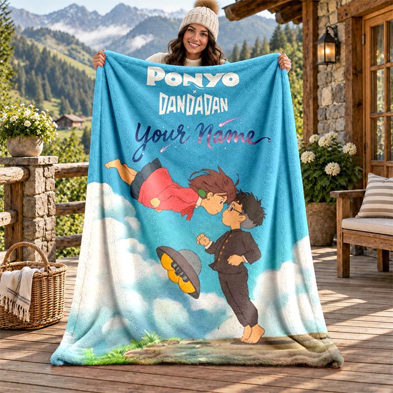 Dandadan Custom Name Flannel Blanket Personalized Soft Warm Plush Throw Blanket Customized Gift for Family Friends