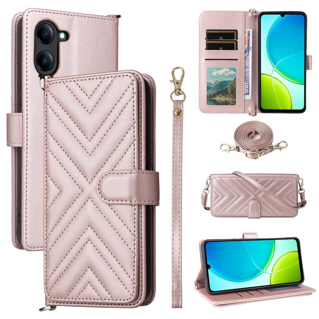 Чехол для vivo Y04 4G/Y29s 5G с плечевым ремнем, кошелек, кожаная обложка для телефона