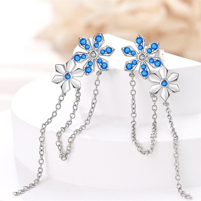 New Tassel Earrings 925 Silver Butterfly Snowflake Star Moon Tassel Ear Studs For Women Fine Engagement Birthday Jewelry Gifts