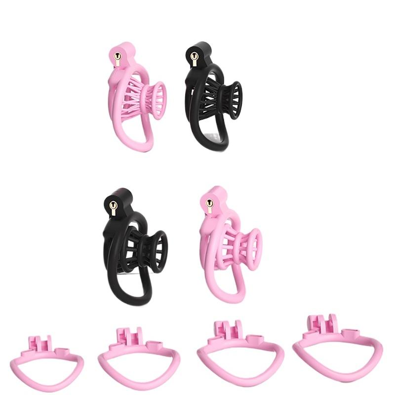 Male Chastity Lock  Anti-Cheating Cock Cage with 4 Rings for A Belt of Fidelity Feminization Negative Inverted Chastity Sex Toy