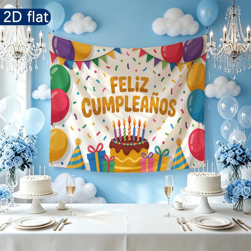 Birthday Balloons Confetti Gifts Party Backdrop, Polyester Banner for Wall Decor & Photo Props