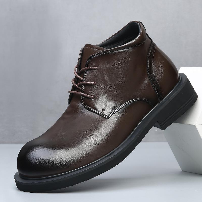 Высокие хлопковые ботинки мужские новые зимние кожаные хлопковые ботинки с увеличением высоты, флисовой подкладкой, утолщенные, теплые, деловые повседневные кожаные ботинки