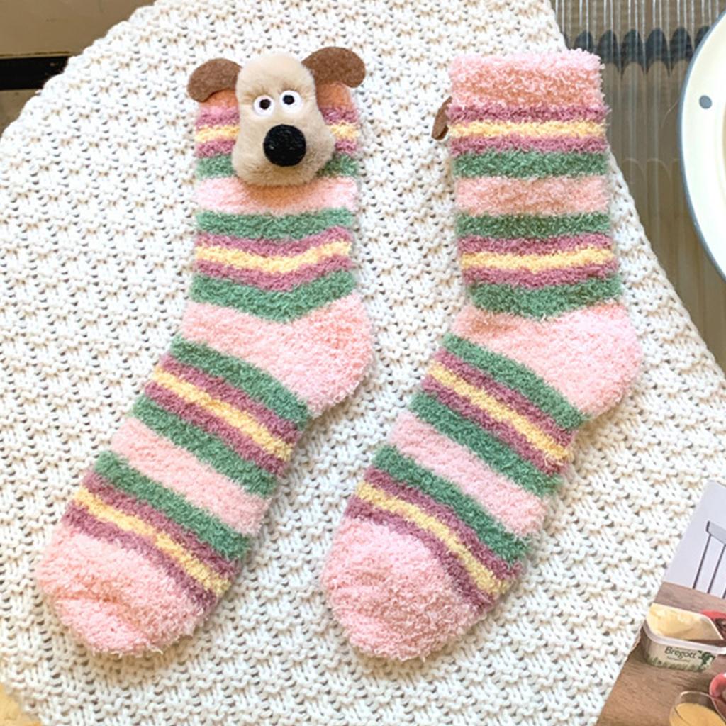 Women's Thick And Cute Winter Dog Socks With Plush, Cute And Warm Home Coral Fleece Cartoon Flooring, Three-dimensional