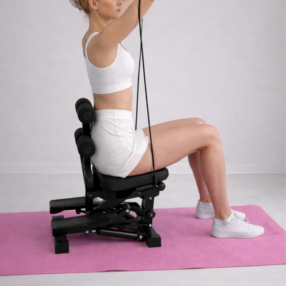 Stepper multifunctional trainer chair crunches resistance bands adjustment foldable flexara