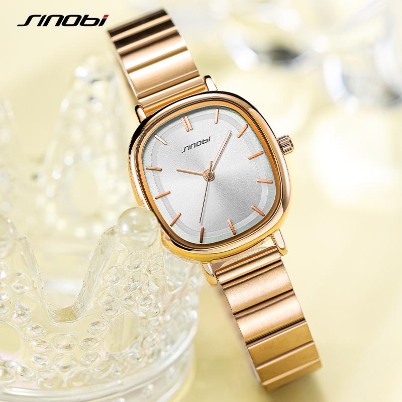 SINOBI Golden Woman's Watches Fashion Casual Ladies Quartz Wristwatches Top Brand Elegant Women's Clock