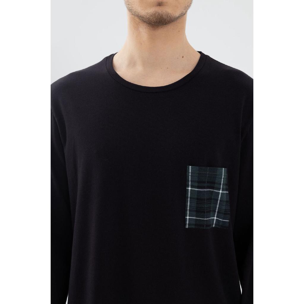 Мужской хлопковый пижамный комплект с длинными рукавами, нагрудным карманом, карманом с узором и карманом