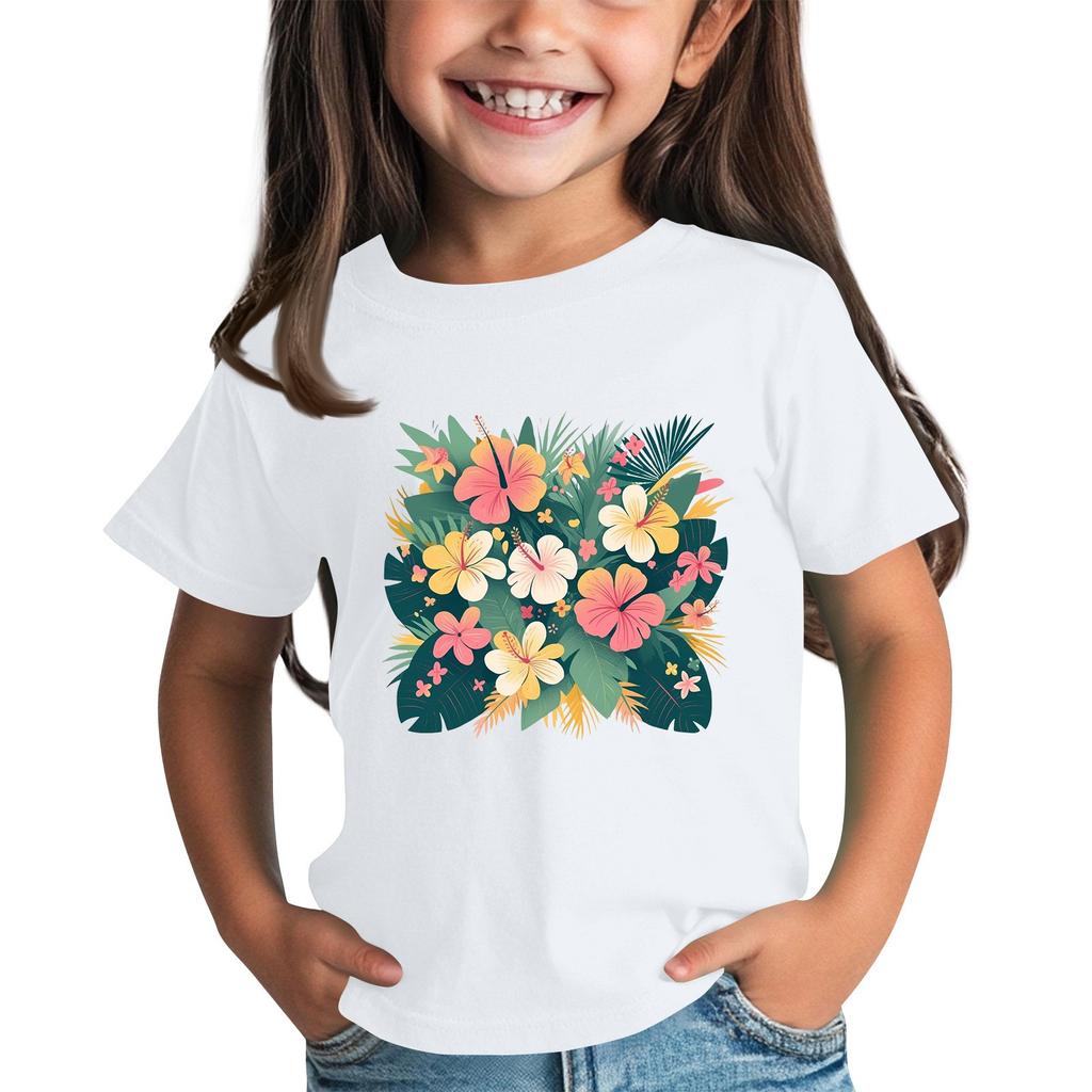 Children's Fashion Daily Printed Round Neck Short Sleeved Casual T-shirt Top