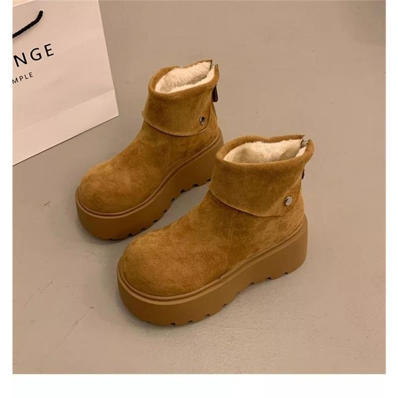 Women's Platform Snow Boots Fleece Lined Ankle Boots Zipper Short Booties
