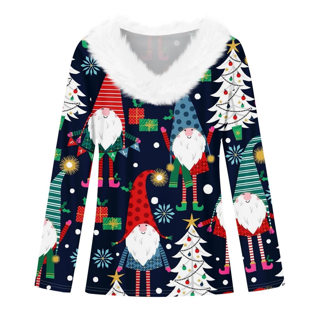 Рубашки с длинным рукавом для женщин Милые топы Рождественские принты Футболки Блузки Повседневные топы больших размеров Базовые топы Пуловеры