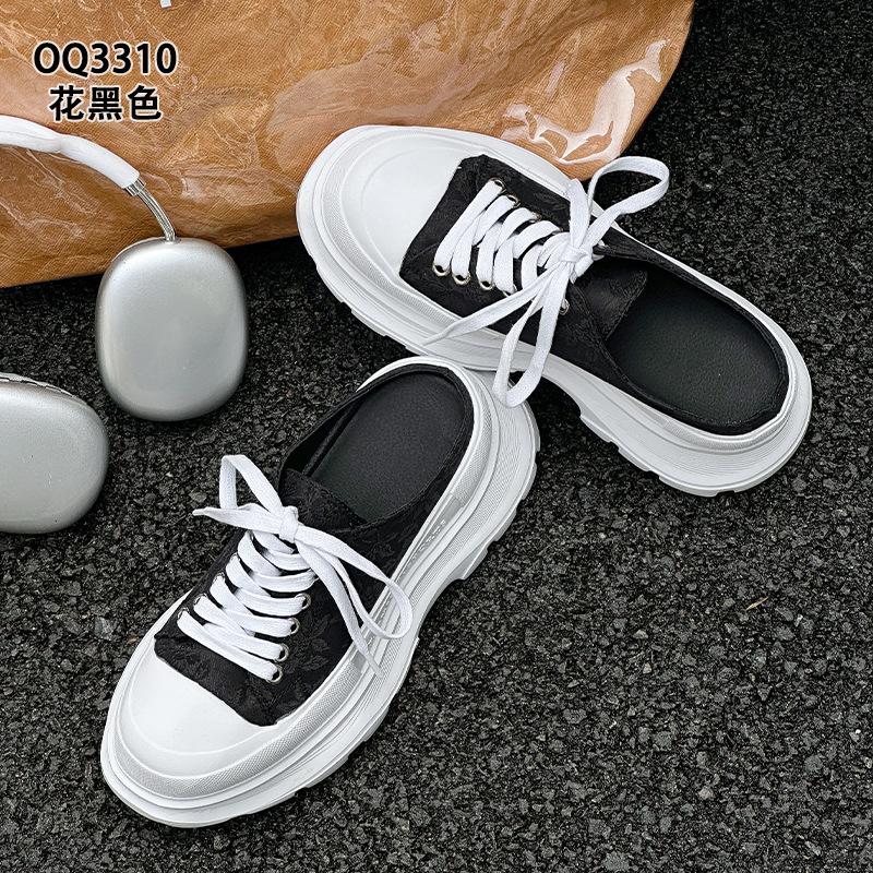 thick-soled canvas half slippers, summer new national style embroidery, super fire, small casual lazy drag