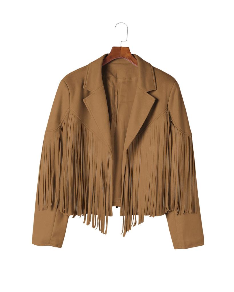 Azura Exchange Укороченная куртка Camel Fringe Plus Size