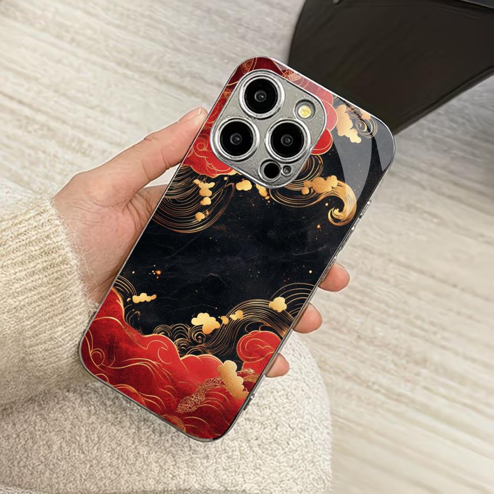 Золотые и красные облака модные чехлы для телефона carcasa Smartphone Стеклянный чехол для телефона для iPhone 17 16 15 14 13 12 11pm Pro Plus fundas