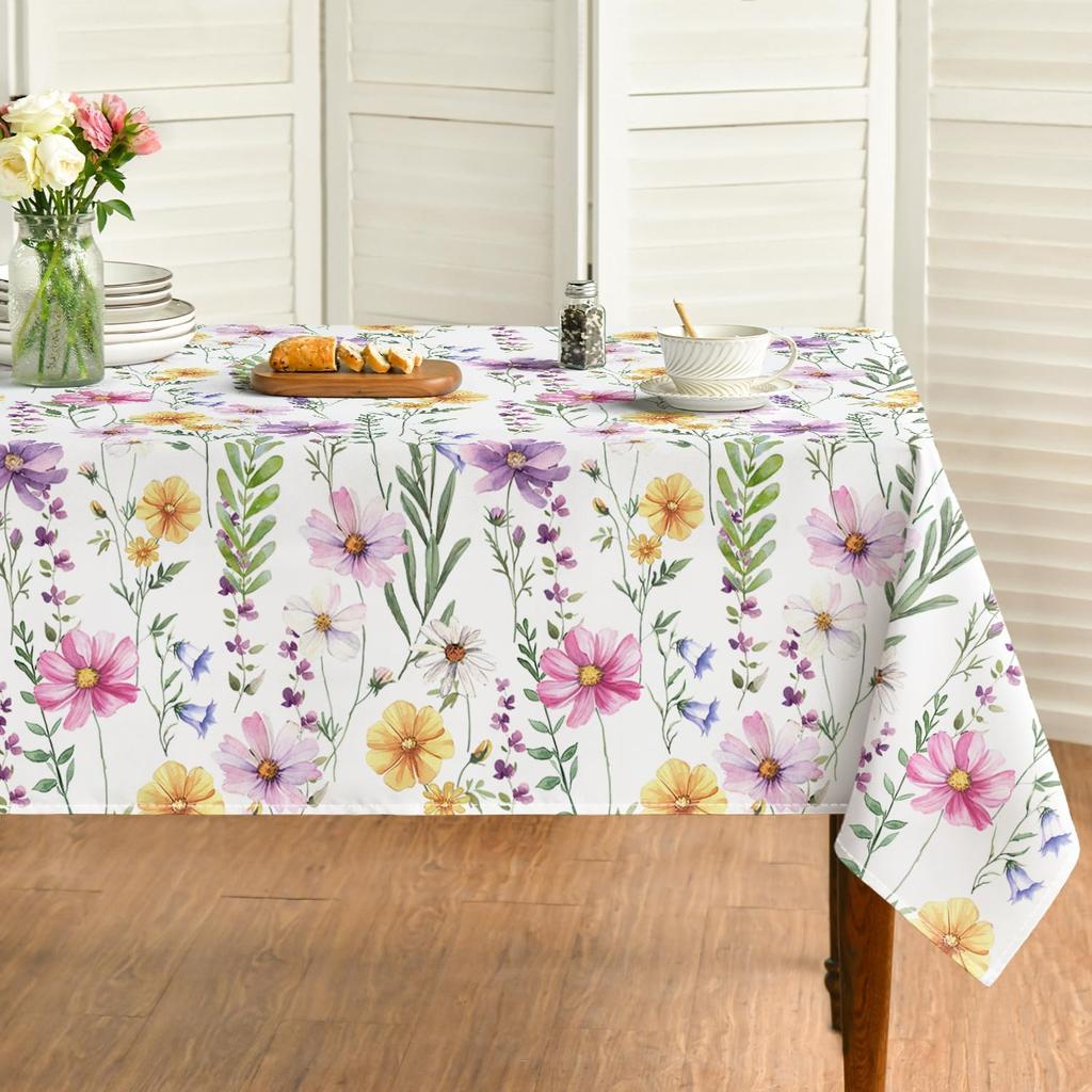 Spring Watercolor Flowers Rectangle Tablecloth Party Decor Summer Colorful Daisy Floral Dining Table Cloth Wedding Decorations