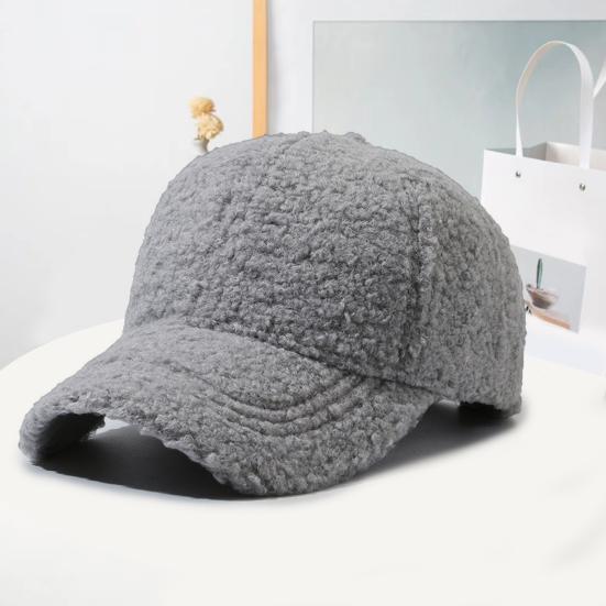 Women Winter Baseball Hat Lambswool Solid Color Long Brim Thermal Insulation Decorative Outdoor
