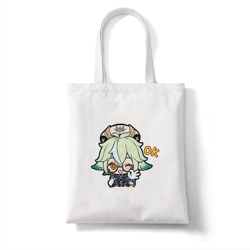 Холщовая сумка-шоппер Genshin Game Kawaii Аниме Сумки для покупок Сумки Сумка на плечо Повседневная сумка Женская эко-сумка большой емкости