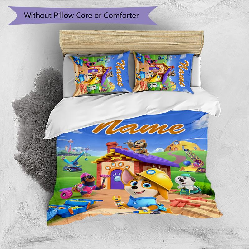 3pcs Pupstruction Cover Set - Personalized Name, HD Printed Bedding with 1 Cover and 2 Pillowcases - Perfect for Home Decor, Easy Care