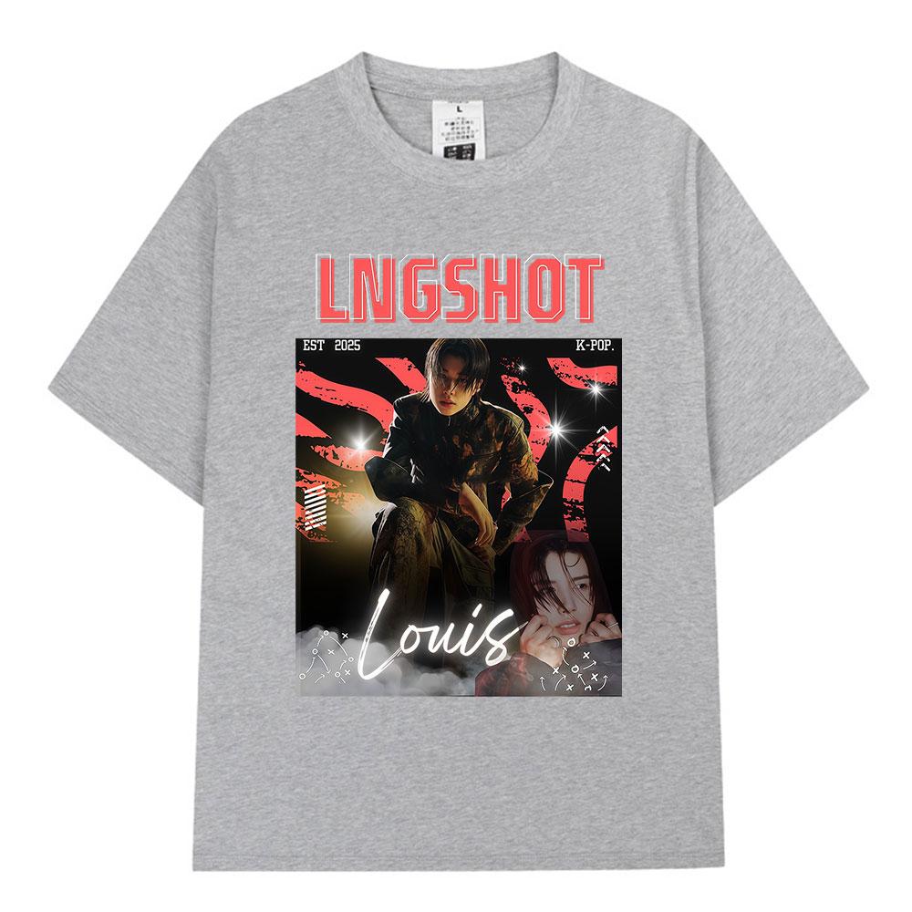 Корейская K-pop Хип-хоп Группа Lngshot LOUIS Графическая Футболка Унисекс Женская Одежда Модный Оверсайз Короткий Рукав Хлопковый Топ Подарки для Фанатов