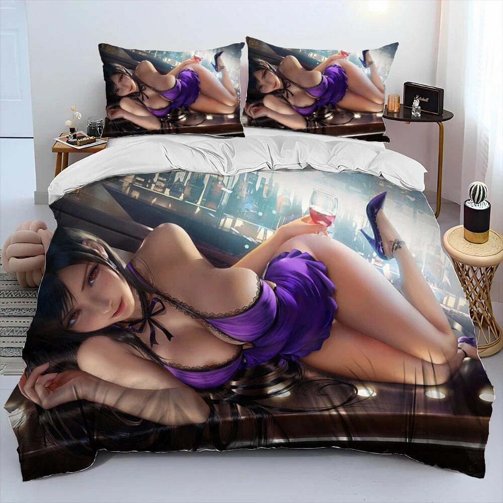Tifa Aerith сексуальная девушка кружево мультфильм игра одеяло комплект постельного белья, пододеяльник постельный комплект пододеяльник наволочка, комплект постельного белья королевского размера