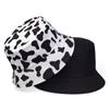 Fashion Cow Print Black Spotted Pattern Fisherman Hat Couple Outdoor Travel Sunscreen Hats Foldable Double-sided Bucket Cap Hip Hop Caps