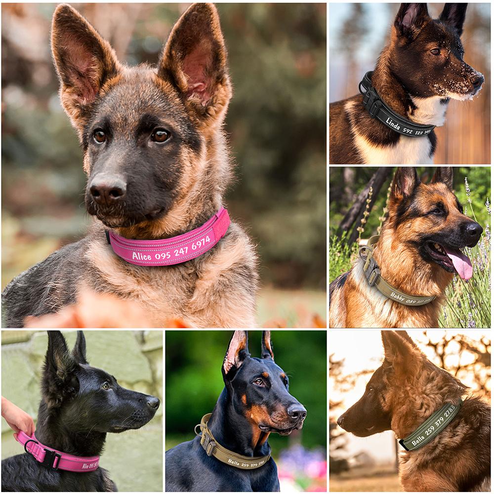 Персонализированный ошейник для собак, военный тактический ошейник для дрессировки собак, светоотражающий, прочный, бесплатная печать, с ручкой, прочный, для больших собак