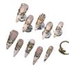 Luxury Gold-Trimmed Rose Press-On Nails Long Pointed Acrylic False Women Nude Pink Elegant Reusable Manicure