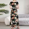 Женские повседневные модные длинные платья с принтом, платья с V-образным вырезом и коротким рукавом