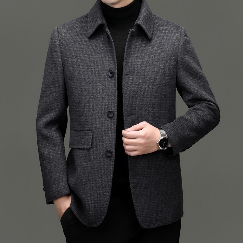 Men's Double-sided Woolen Woolen Coat Mid-length Thickened Down Lining Winter Daddy Lapel Cashmere Coat