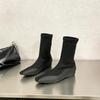 Новые осенние микроэластичные ботфорты из лайкры, ботинки-рыцари до колена, танкетка, ботильоны, маленький квадратный носок, женская обувь 35-40
