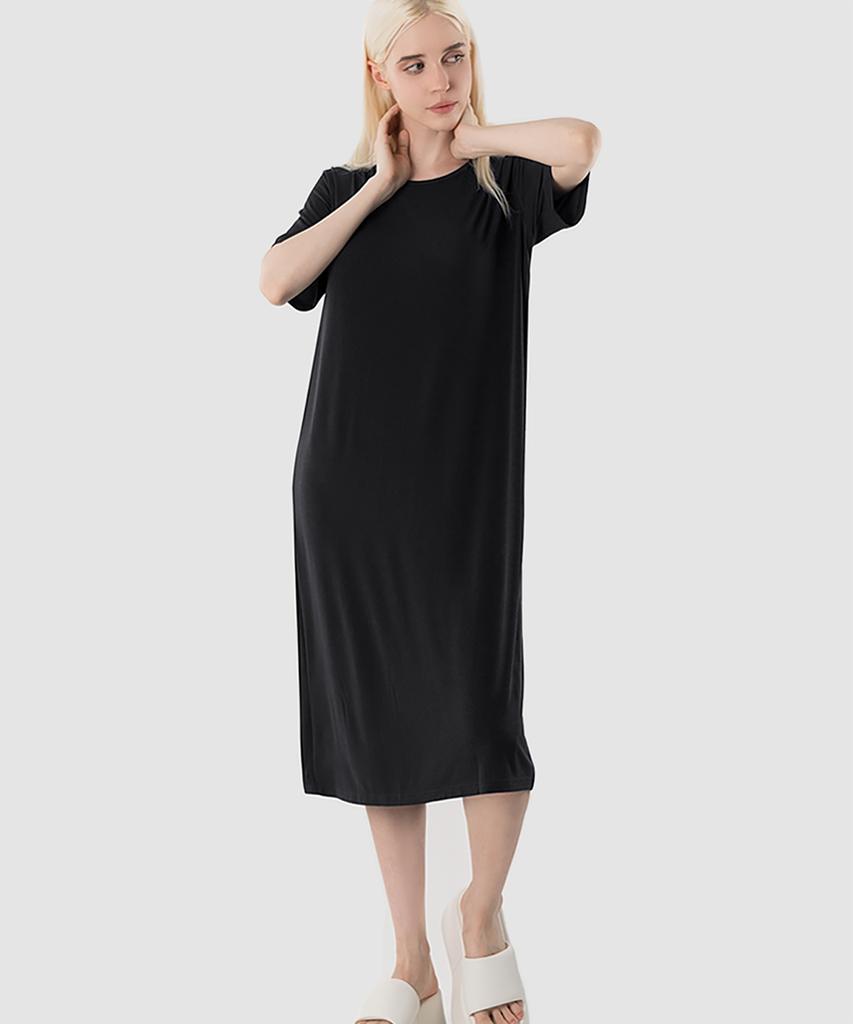 Armedes Women'S Loose Fit Short Sleeve Long Dress Ar-314