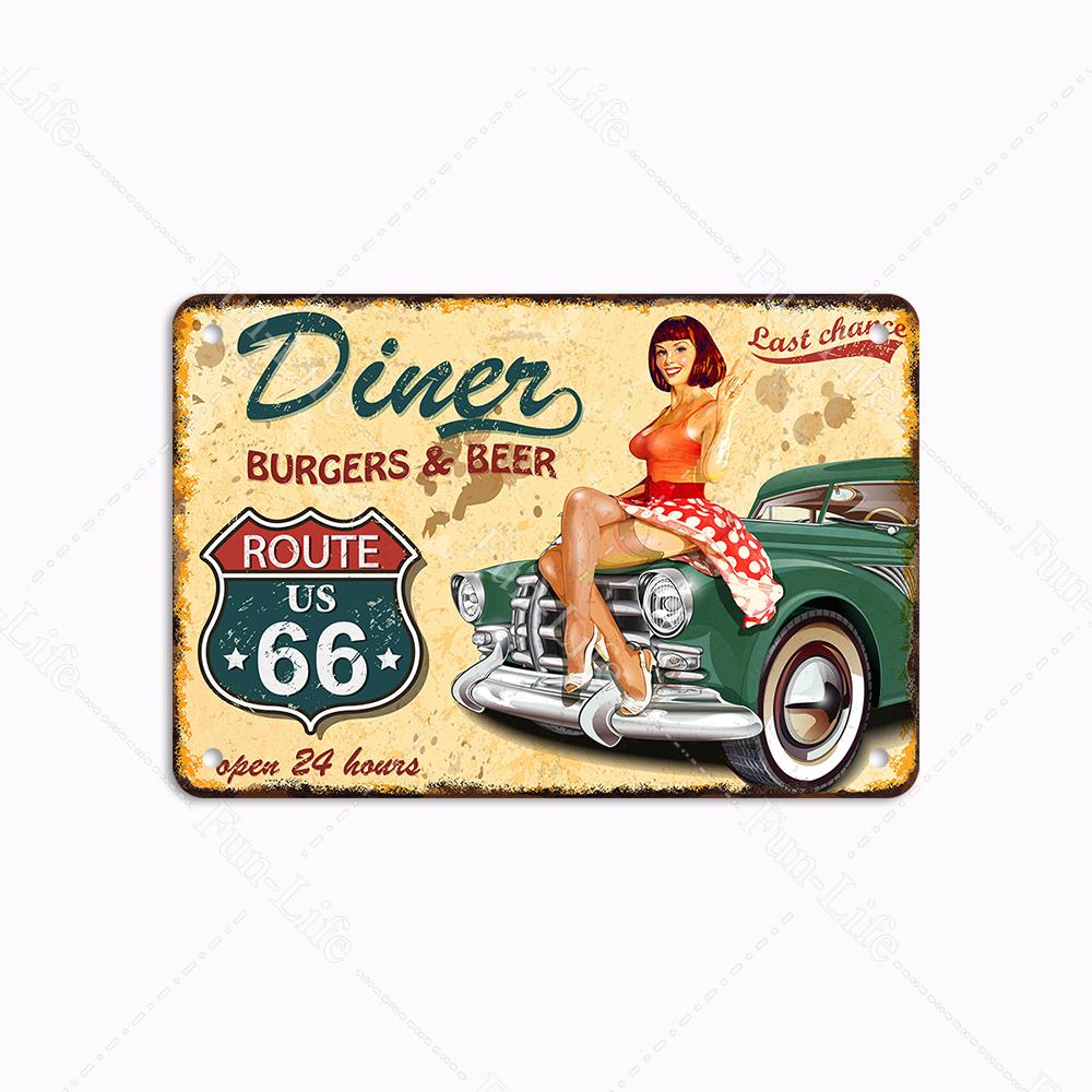 Гараж Классика Винтаж Красивая Девушка Металлическая Табличка Ретро Оловянная Вывеска Железная Живопись Бар Клуб Искусство Домашний Настенный Декор Плакат 20x30 см