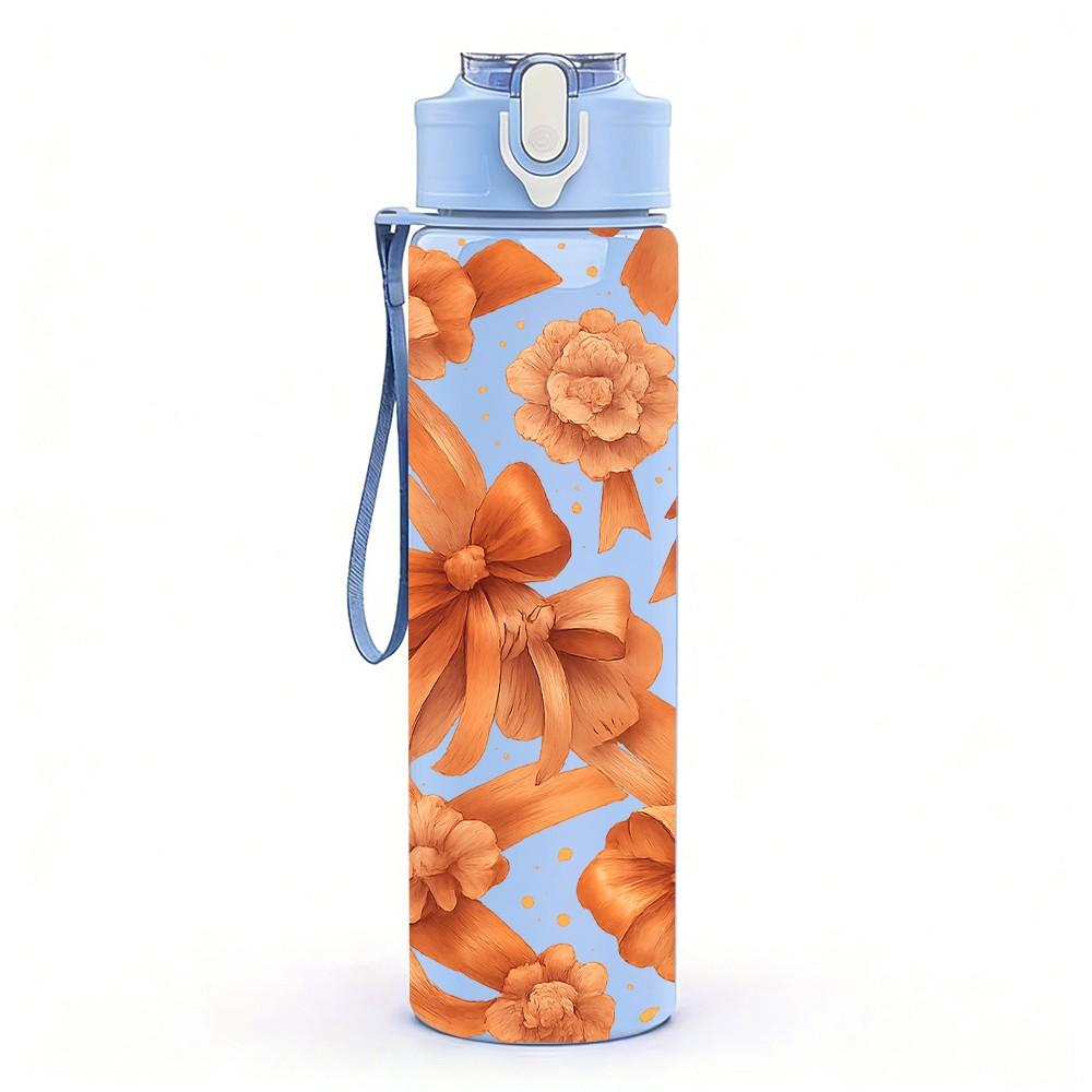 1PC Flower Basketball Repeat Pattern 750ml Color Plastic Sports Water Bottle Leakproof Flip Straw Lid Suitable for Sports Office Home Use