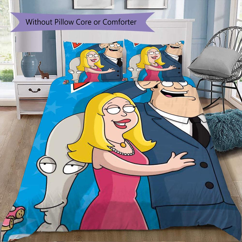 American Dad Print Pattern Bedding,Quilt Set Quilt Cover Pillowcase Home Birthday Gift (1*duvet cover+2*pillowcase,without core)XSJT0917068