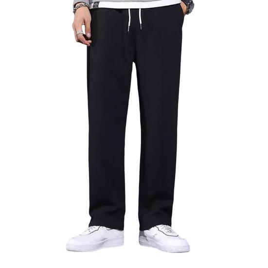 Мужские брюки весна-осень с боковыми карманами, эластичным поясом на шнурке, широкие штанины